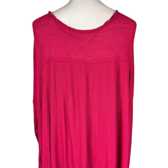 Free People Benedict Henley Strawberry Red Waffle Knit Oversized Hi Low Tunic - Picture 13 of 16